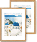 12x16 Picture Frame with Mat for 8.5x11 - Solid Oak, Set of 2