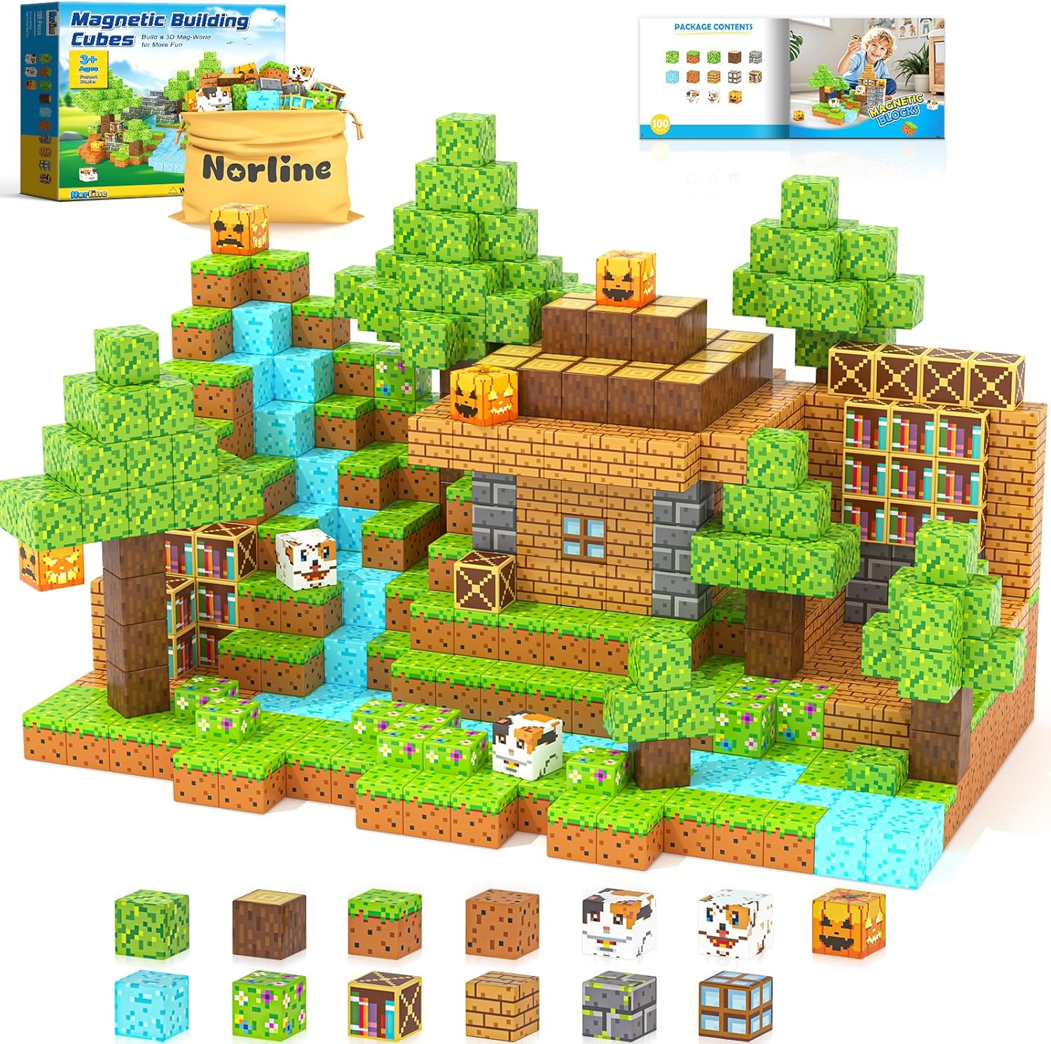 Magnetic Blocks 100PCS Build Mine Magworld Forest Cottage Set