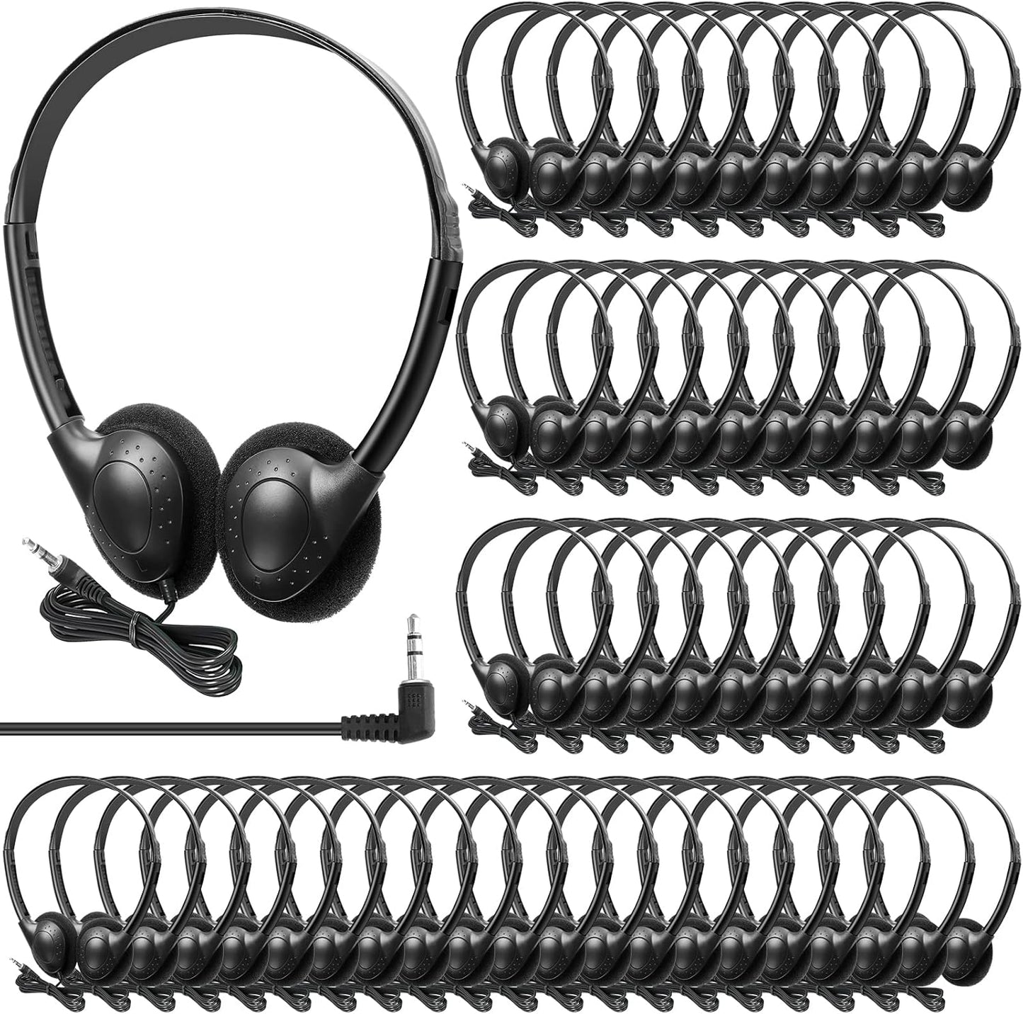 Hoteam 100 Pack Adjustable Headphones for Classroom Use