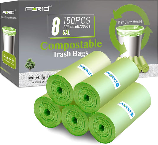 FORID Compostable 8 Gallon Trash Bags - 150 Count - Durable & Thick