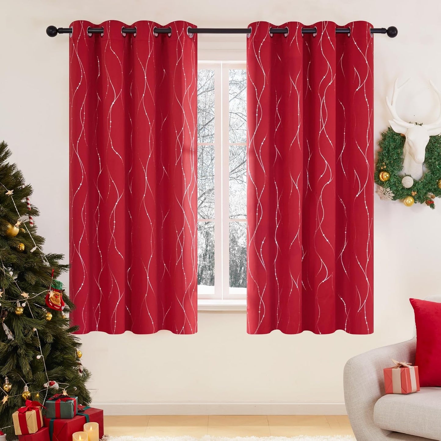 Deconovo Christmas Curtain - Red Blackout Drapes for Cozy Homes