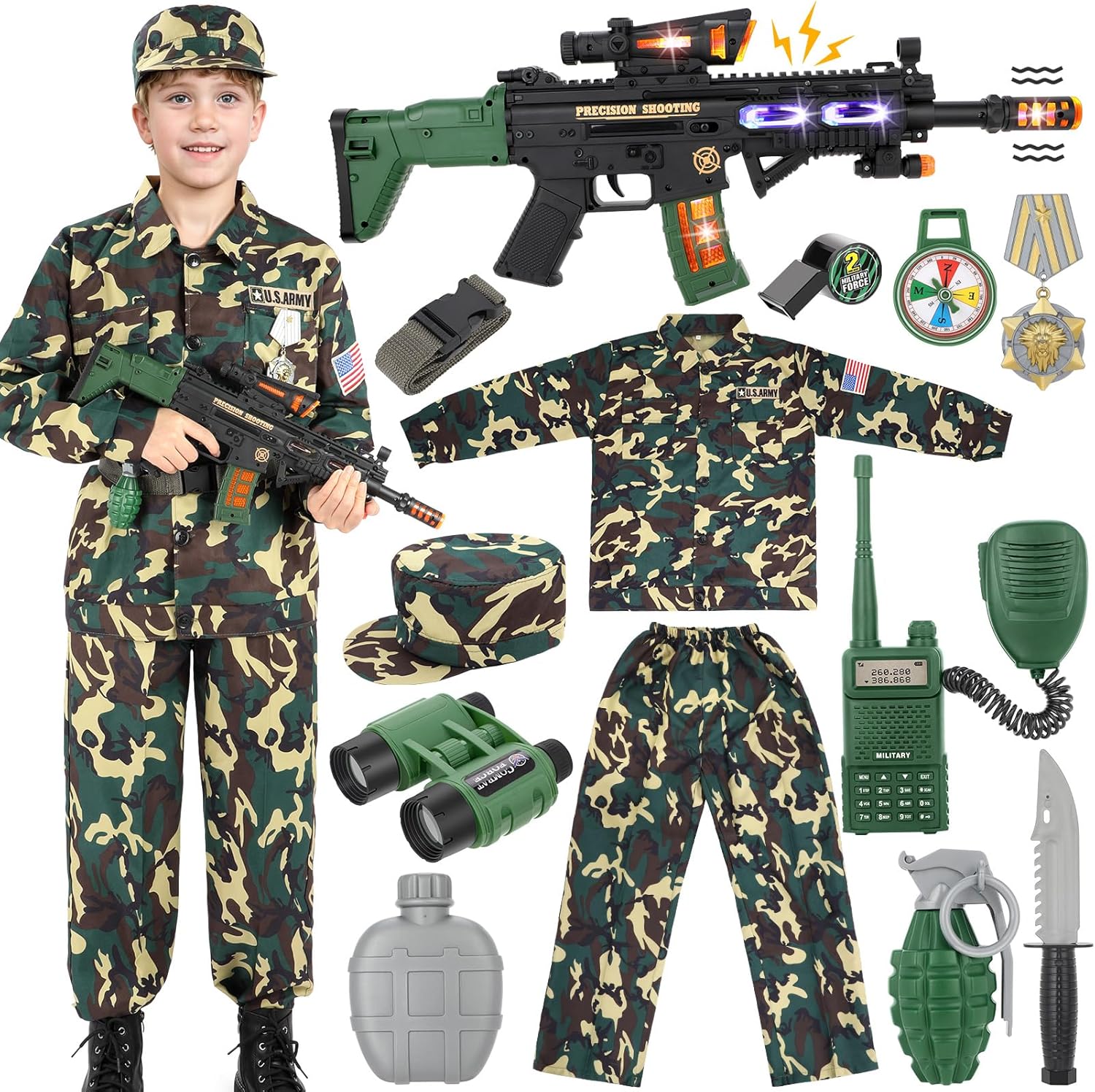 Kids Army Costume for Boys - Military Soldier Dress Up Set