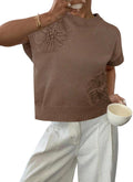 SOLY HUX Women's Stylish Short Sleeve Ribbed Sweater Top