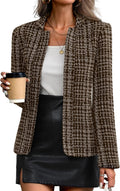 Womens Tweed Blazer Long Sleeve Notch Collar - Lined Elegant Fit