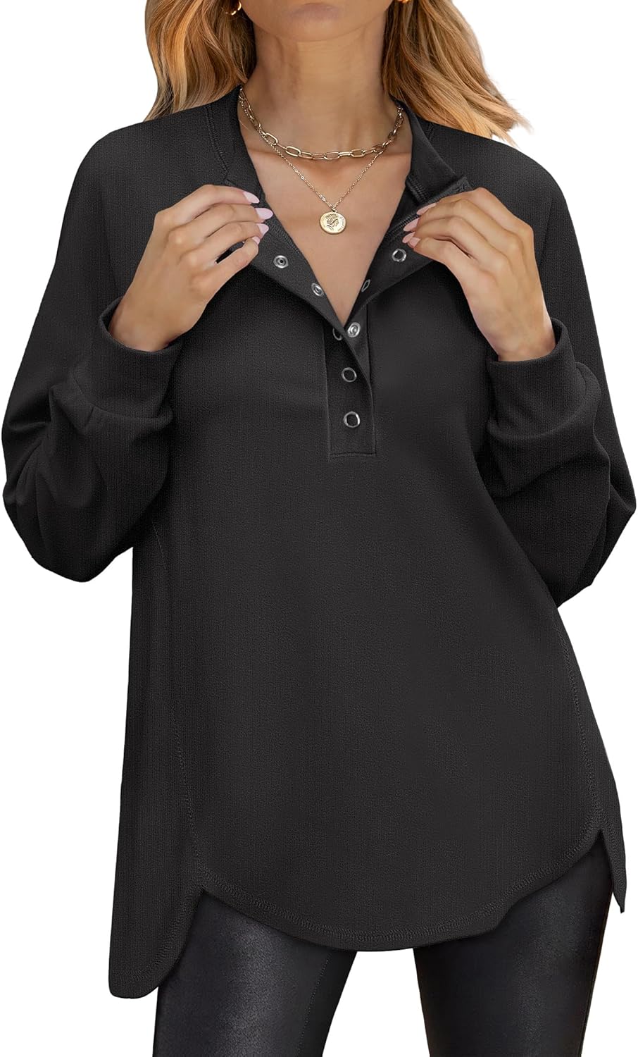 ANRABESS Women's Long Sleeve Henley Tops for Casual Style