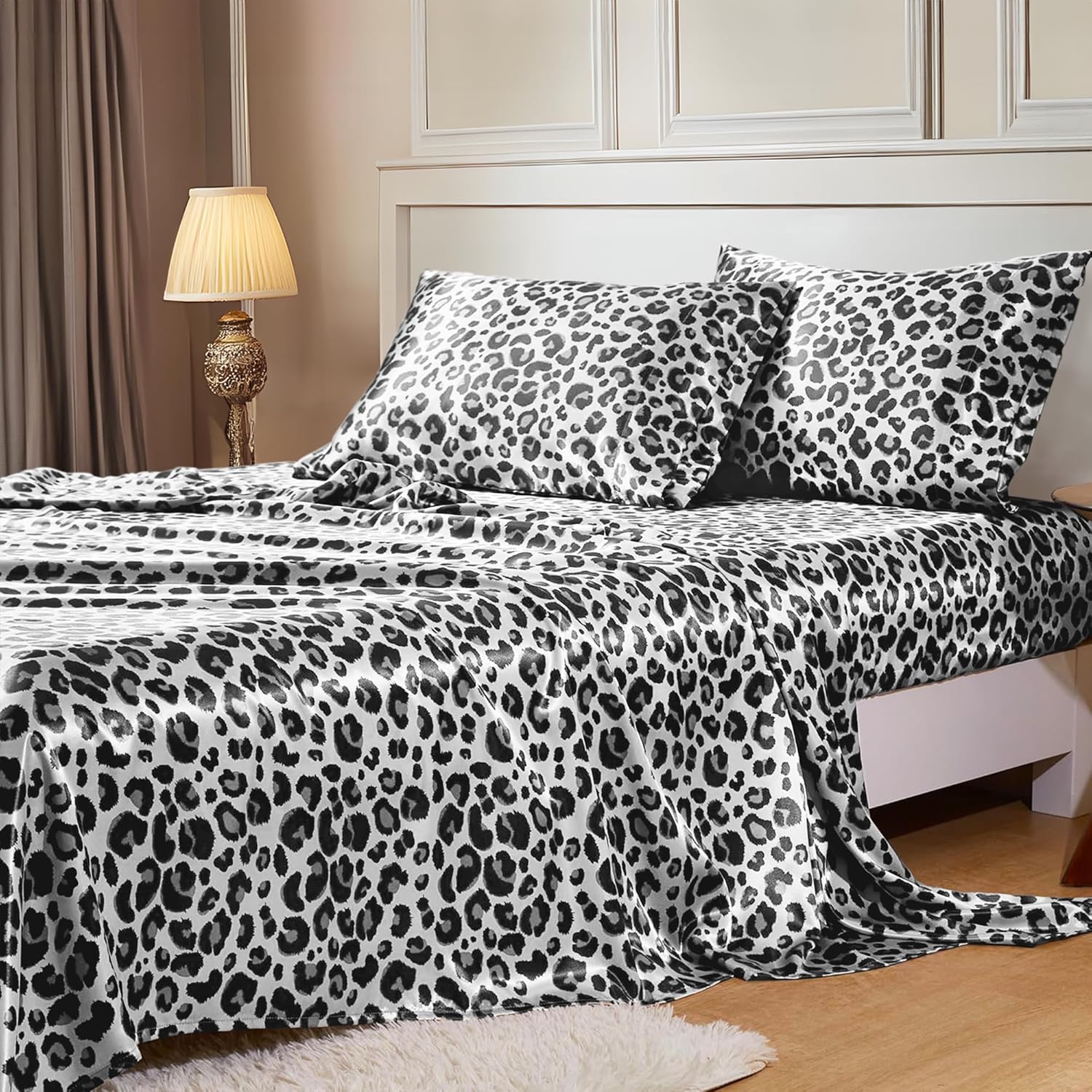 King Size Satin Sheets Set with Elastic Corner Straps for Comfort