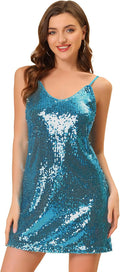 Glitter Sequin Spaghetti Strap Mini Dress - Sparkly Party Wear