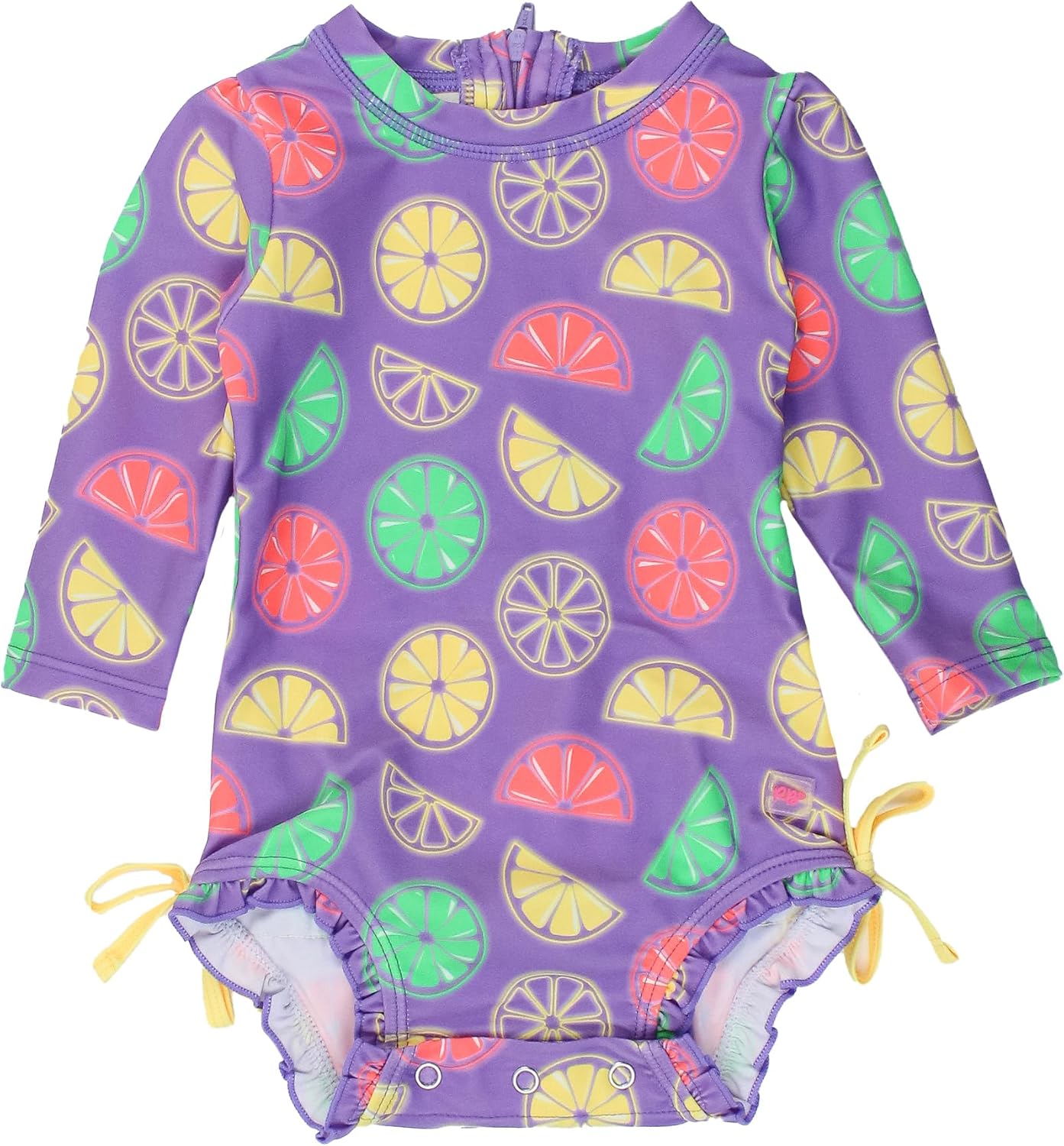 RuffleButts Baby Girls Long Sleeve Rash Guard Swimsuit with Zipper
