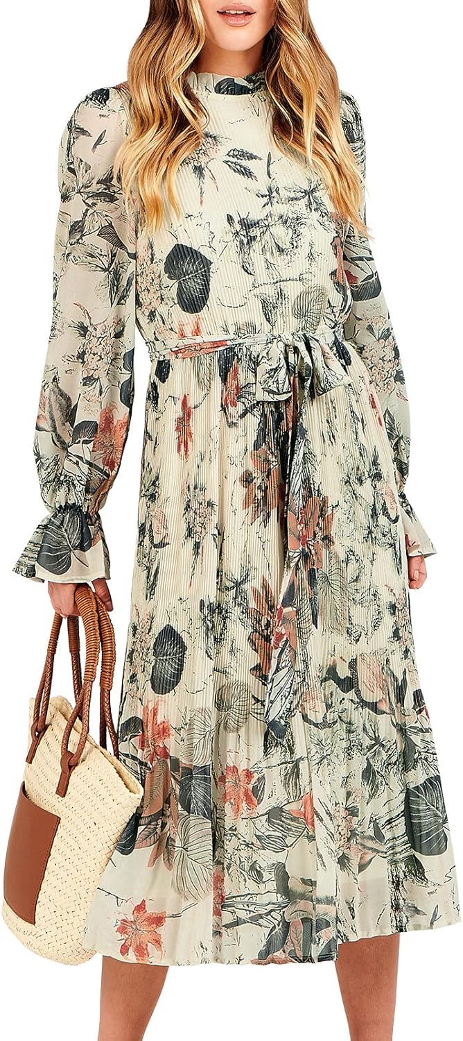 Floral Chiffon Midi Dress for Women - Perfect for Weddings