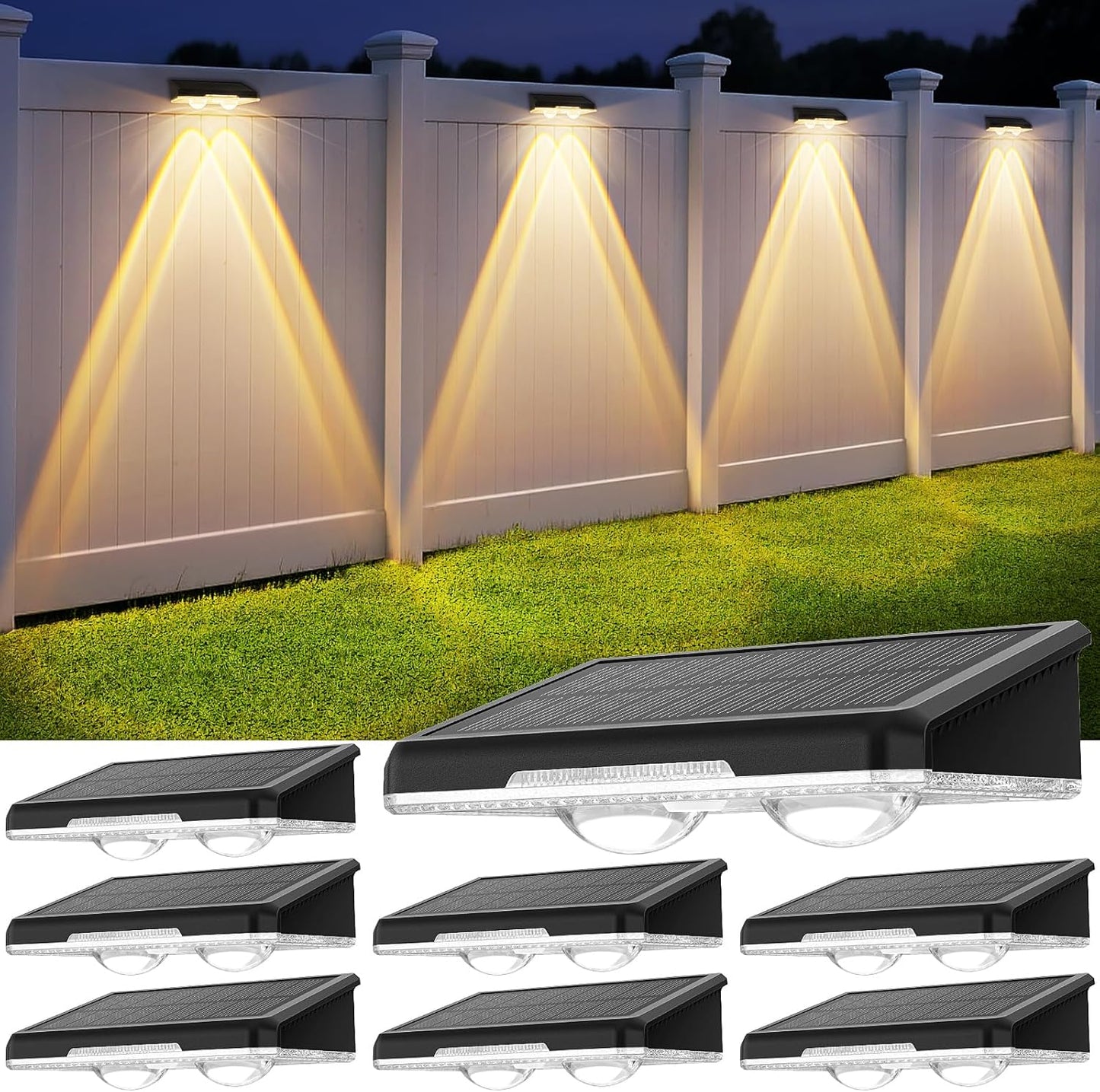 Solar Fence Lights Outdoor 8 Pack with 3 Modes for Ambiance
