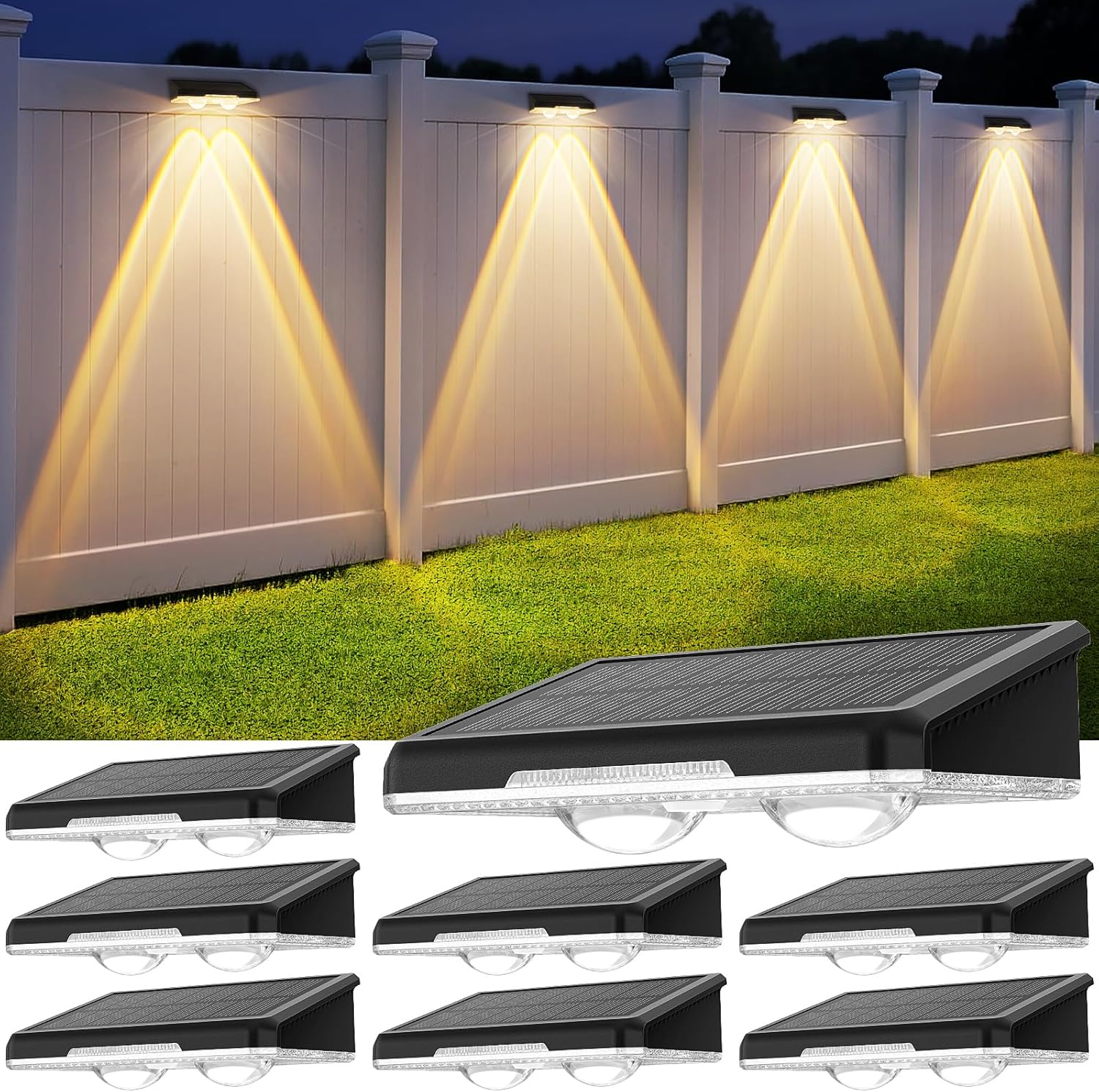 Solar Fence Lights Outdoor 8 Pack with 3 Modes for Ambiance
