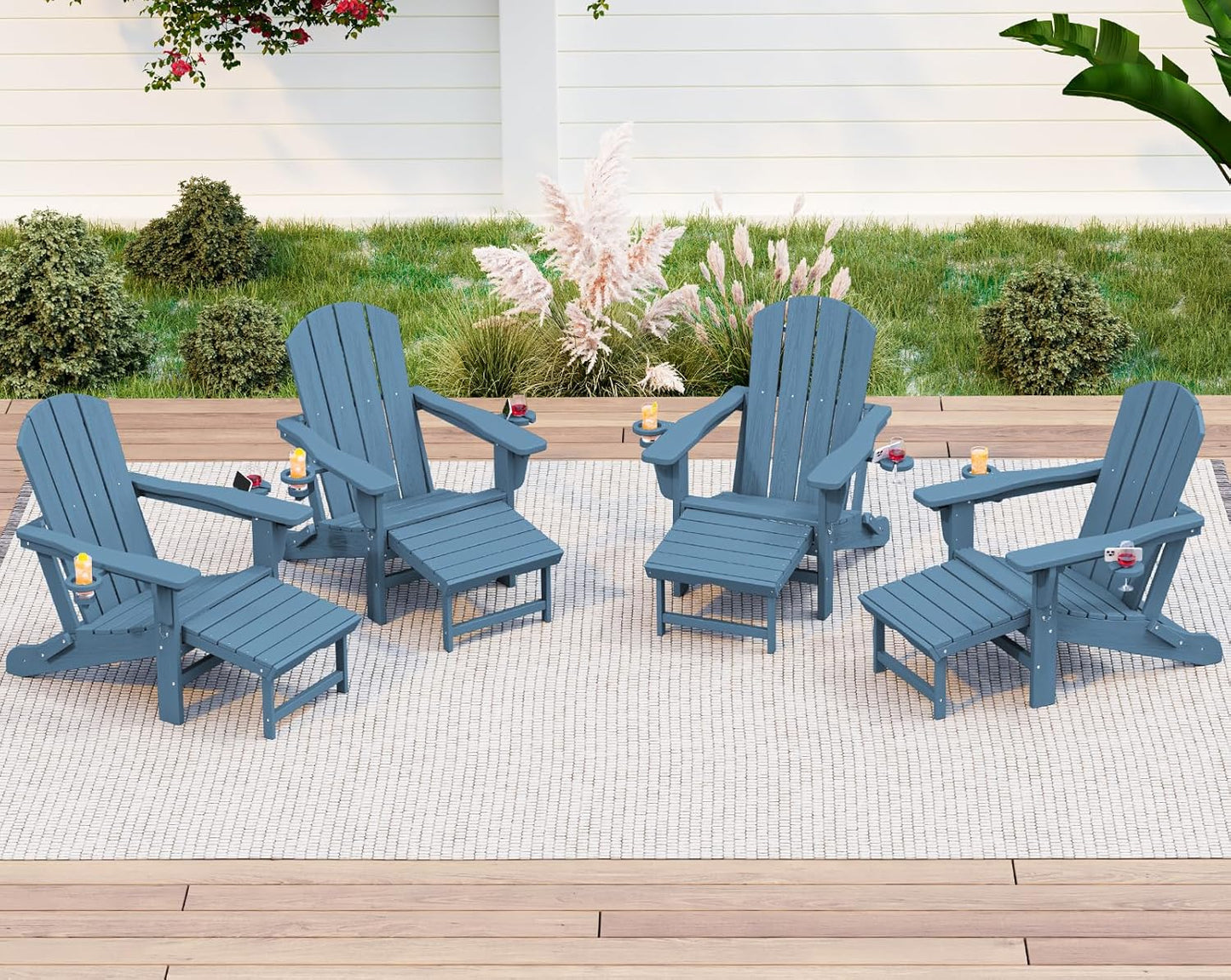 Adjustable Adirondack Chair Set of 4 with Ottoman & Cup Holders