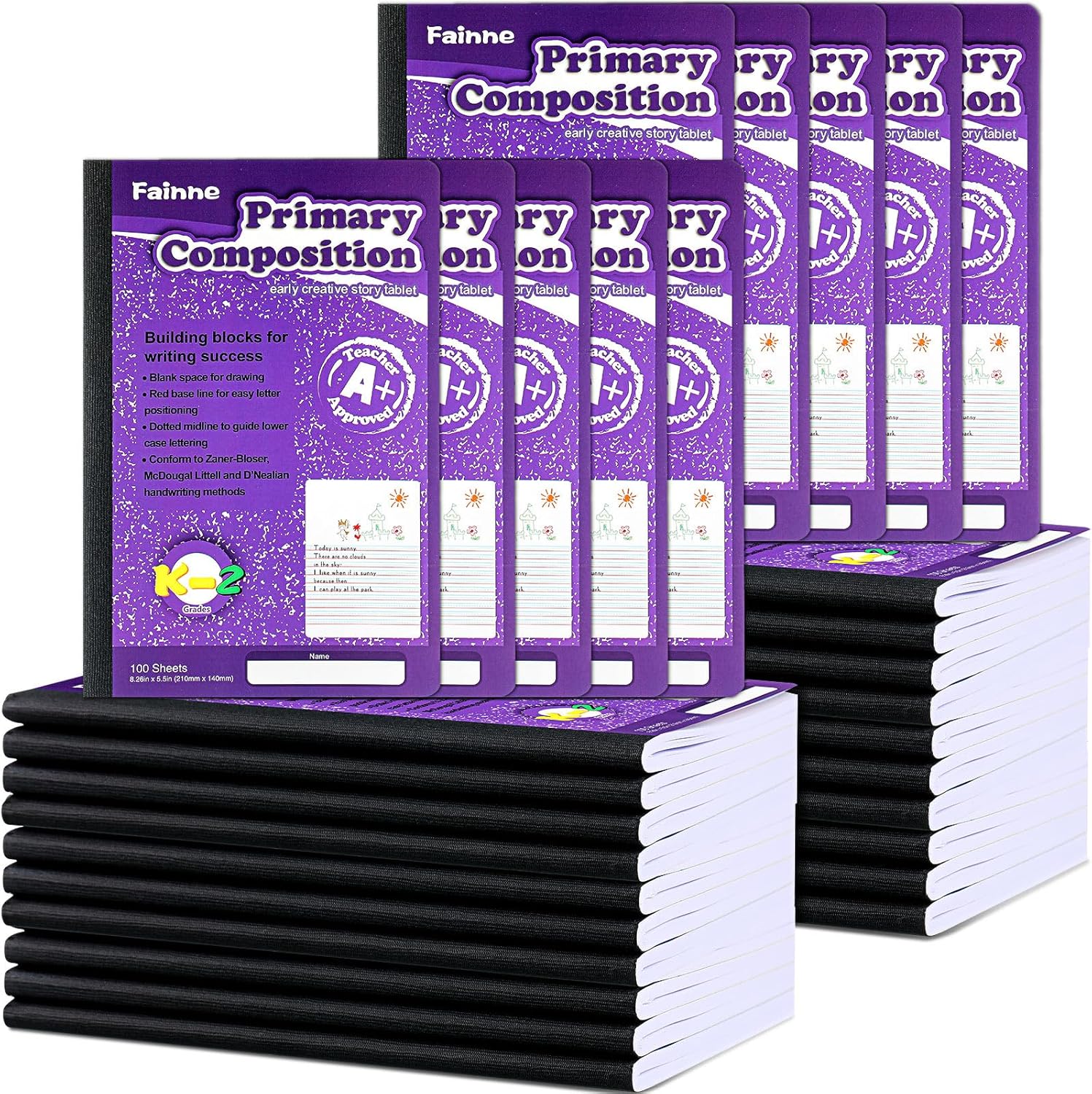 Fainne Primary Composition Notebook Bulk - 100 Sheets, Picture Space, Purple Hardcover