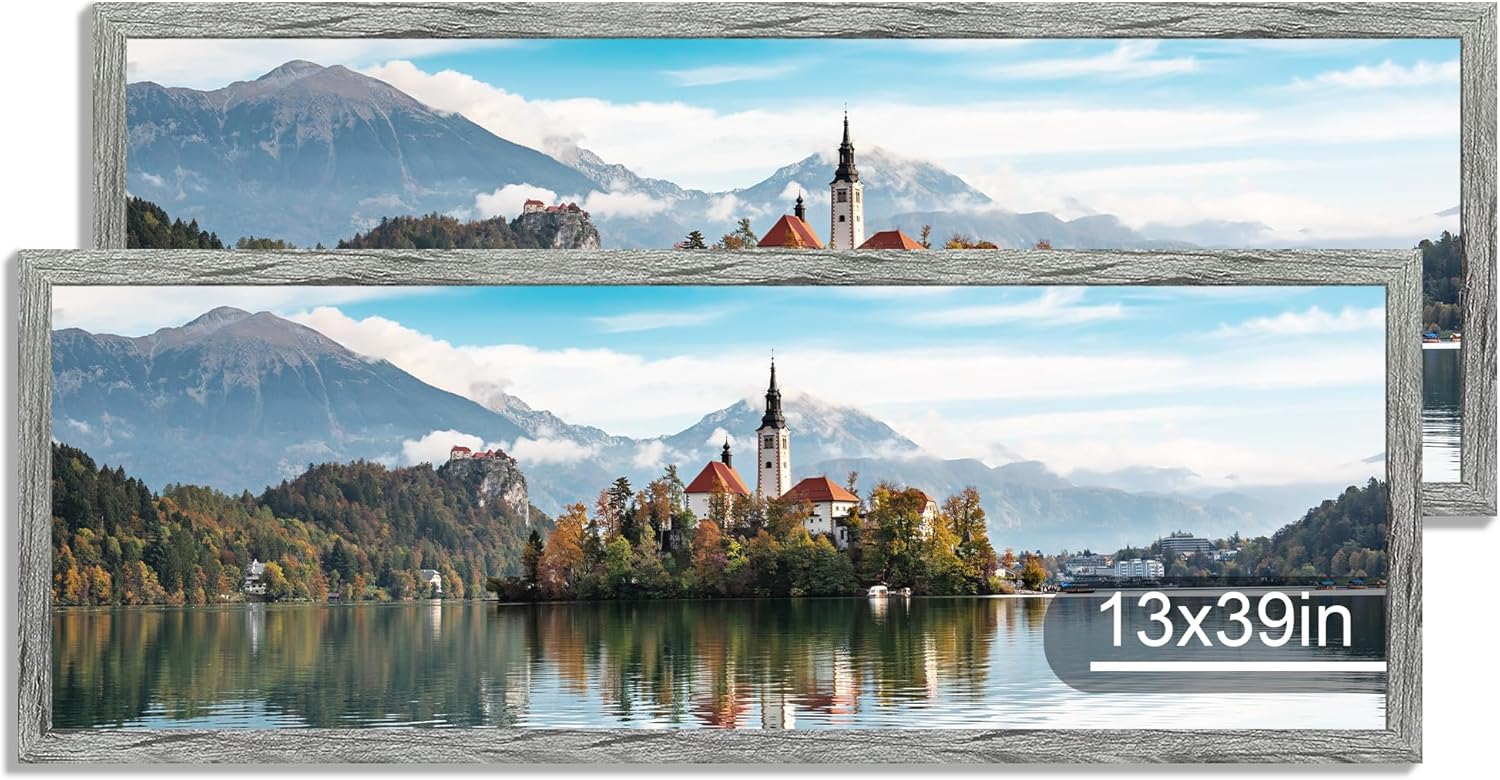 13x39 Puzzle Frame Set with Rustic Grey Wood and Glass Design