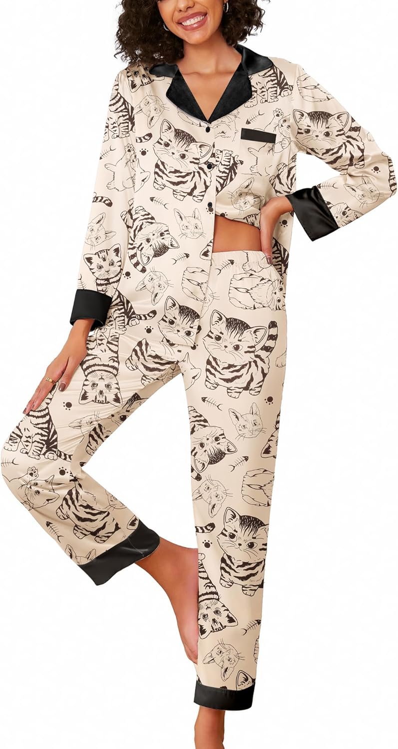Ekouaer Silk Pajamas for Women Long Sleeve Satin Pajama Set