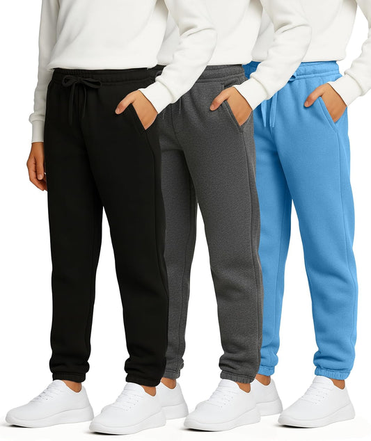 Boys' Fleece Athletic Jogger Sweatpants - 3 Pack for Active Kids