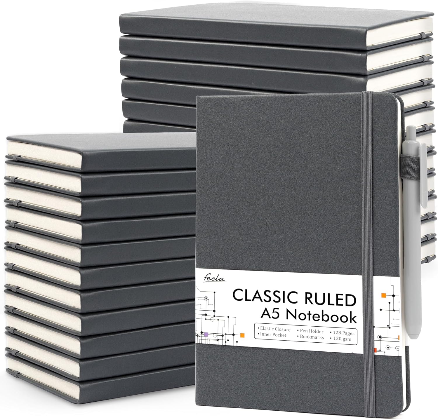 feela Hardcover Lined Journal 24 Pack with 24 Pens