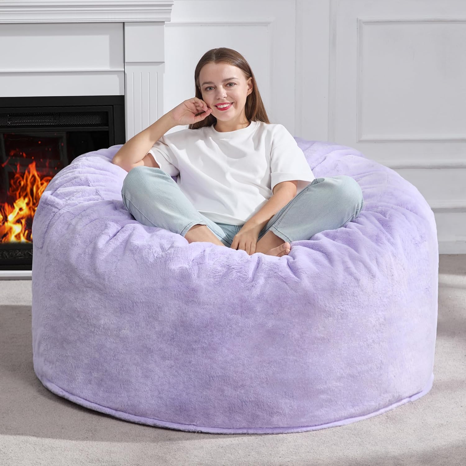 Hobestluk 4ft Bean Bag Chair for Adults - Plush Faux Fur Comfort
