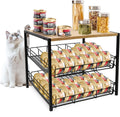 Bamboo & Iron Cat Food Organizer for Pantry - 2-Tier 48-Can Rack