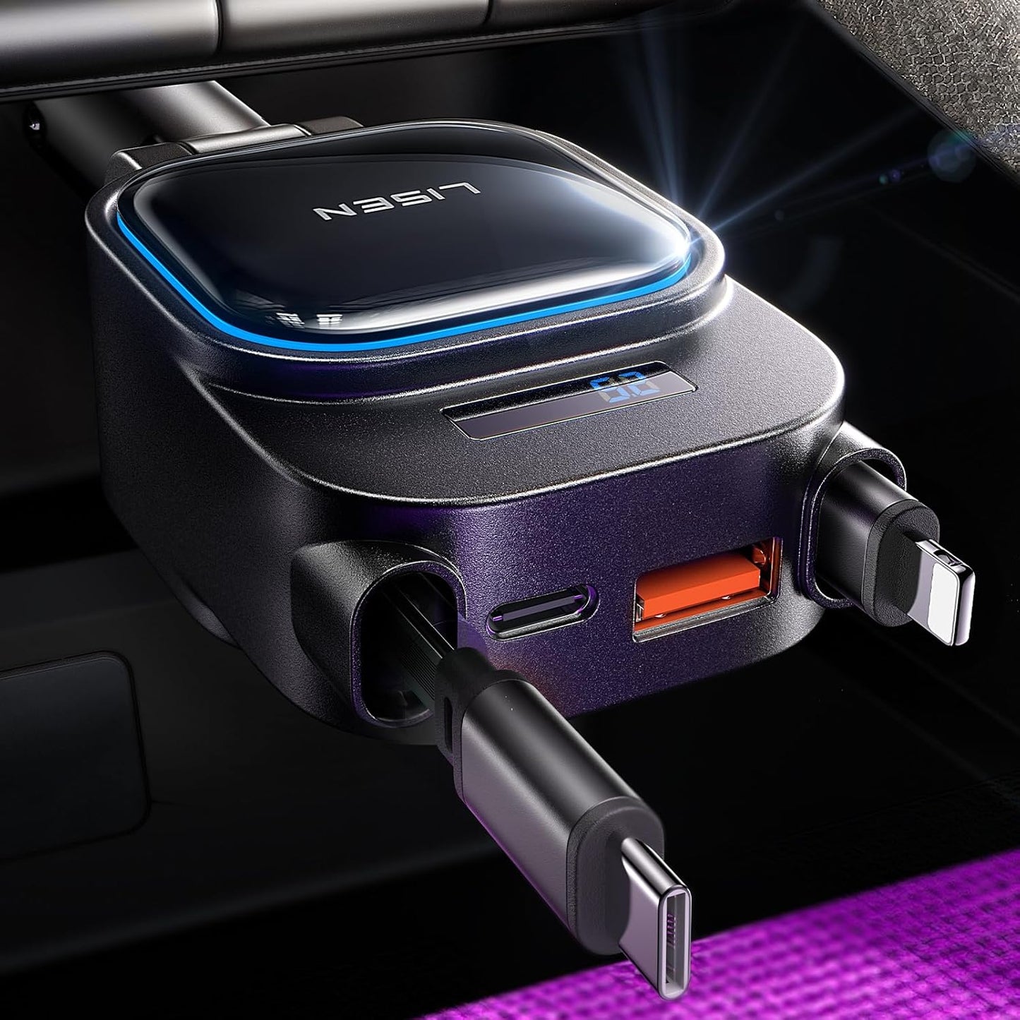 LISEN 96W 4-in-1 Retractable Car Charger: Fast Charging for iPhone 16, Valentine's Gift!