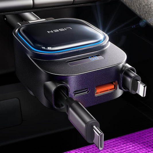 LISEN 96W 4-in-1 Retractable Car Charger: Fast Charging for iPhone 16, Valentine's Gift!