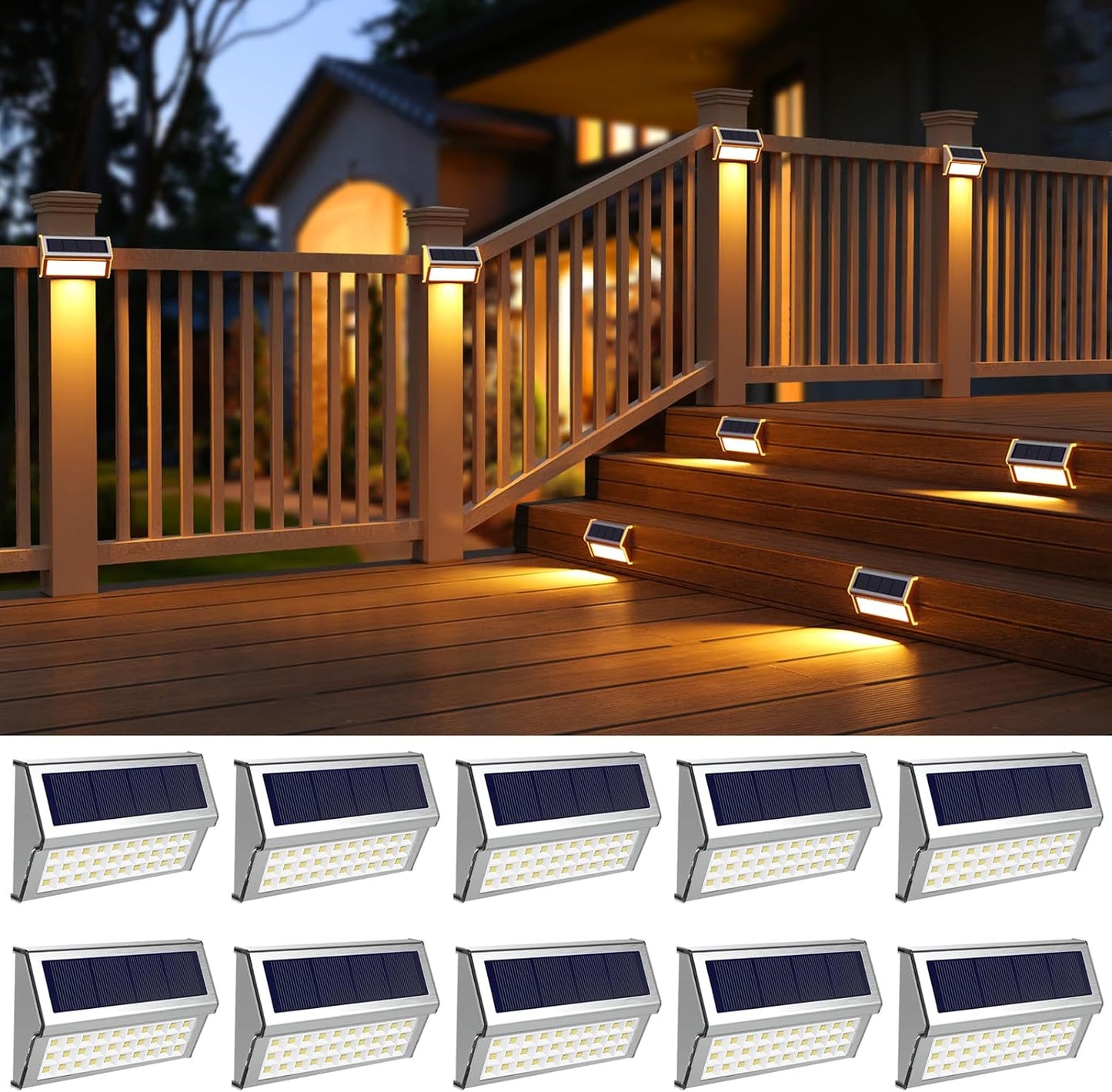 ROSHWEY Solar Deck Lights - 10 Pack Waterproof Outdoor Lighting