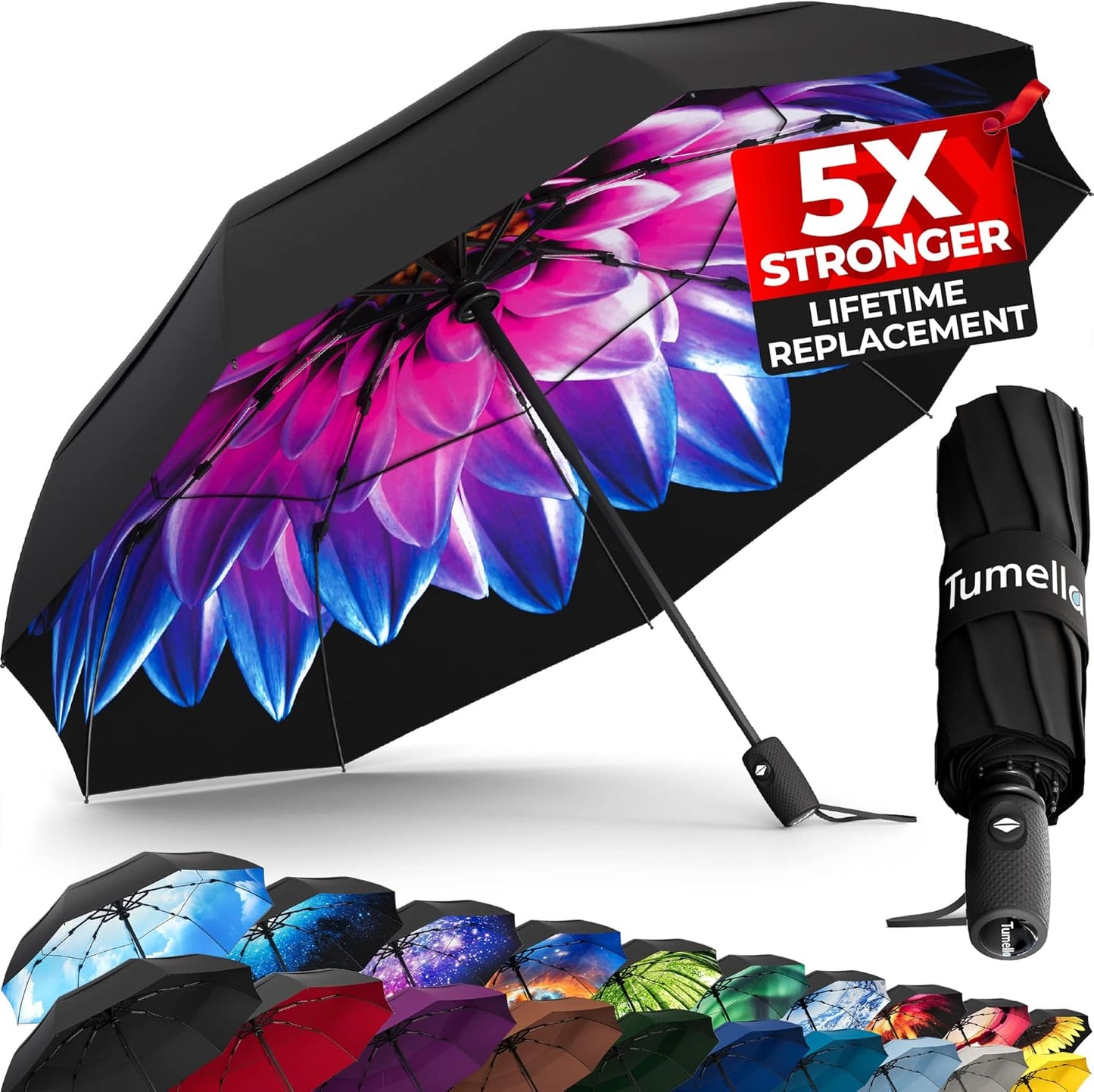 TUMELLA Strongest Windproof Travel Umbrella for All Weather