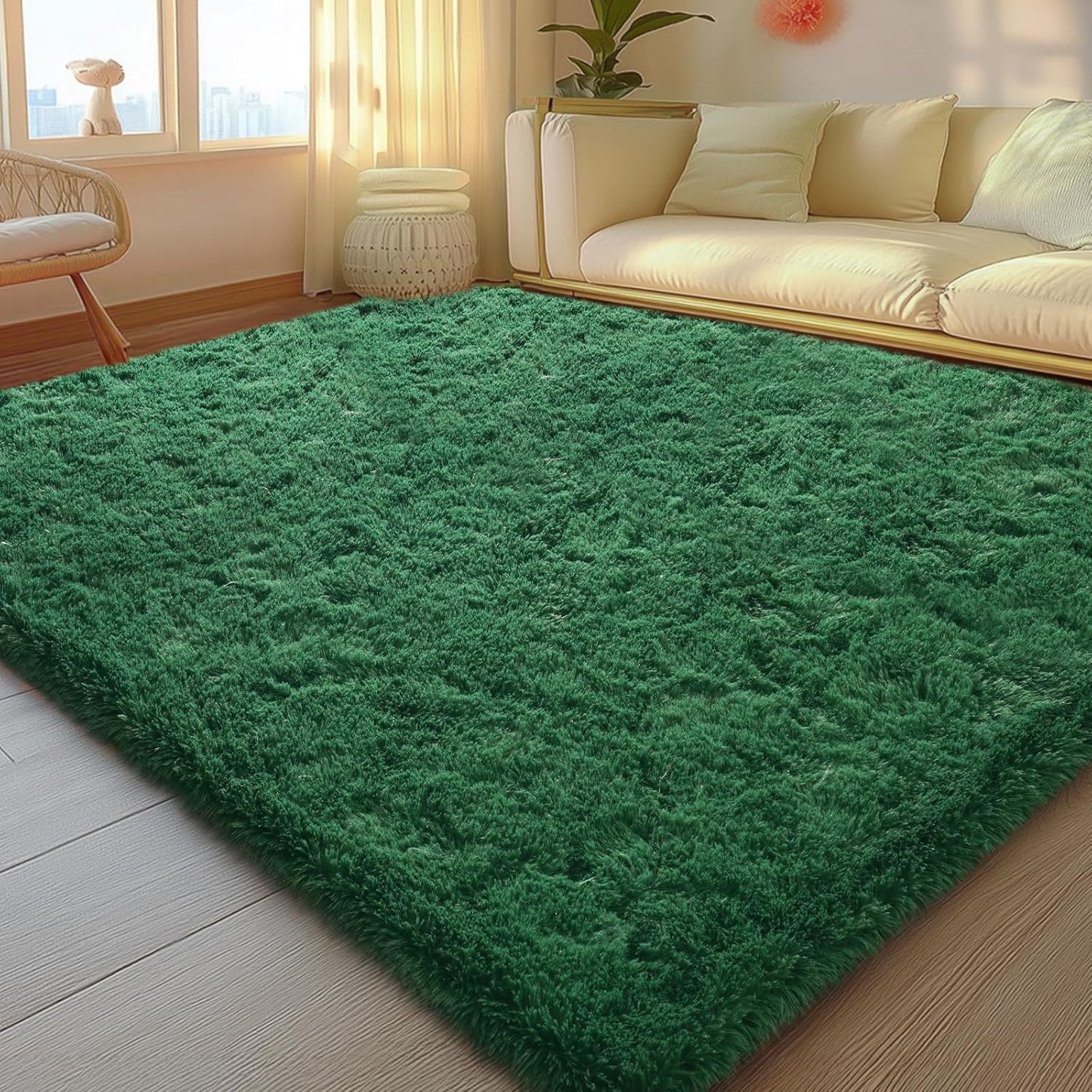 5x7 Rugs for Living Room - Large Fluffy Dark Green Area Rug