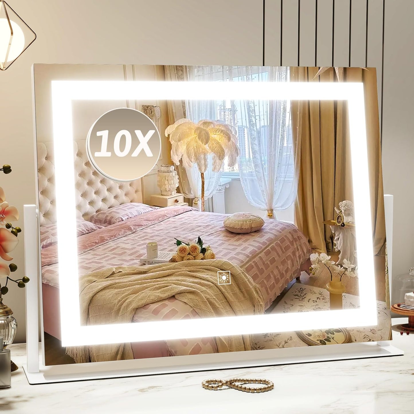 Lighted Makeup Mirror with 10X Magnification and Dimming