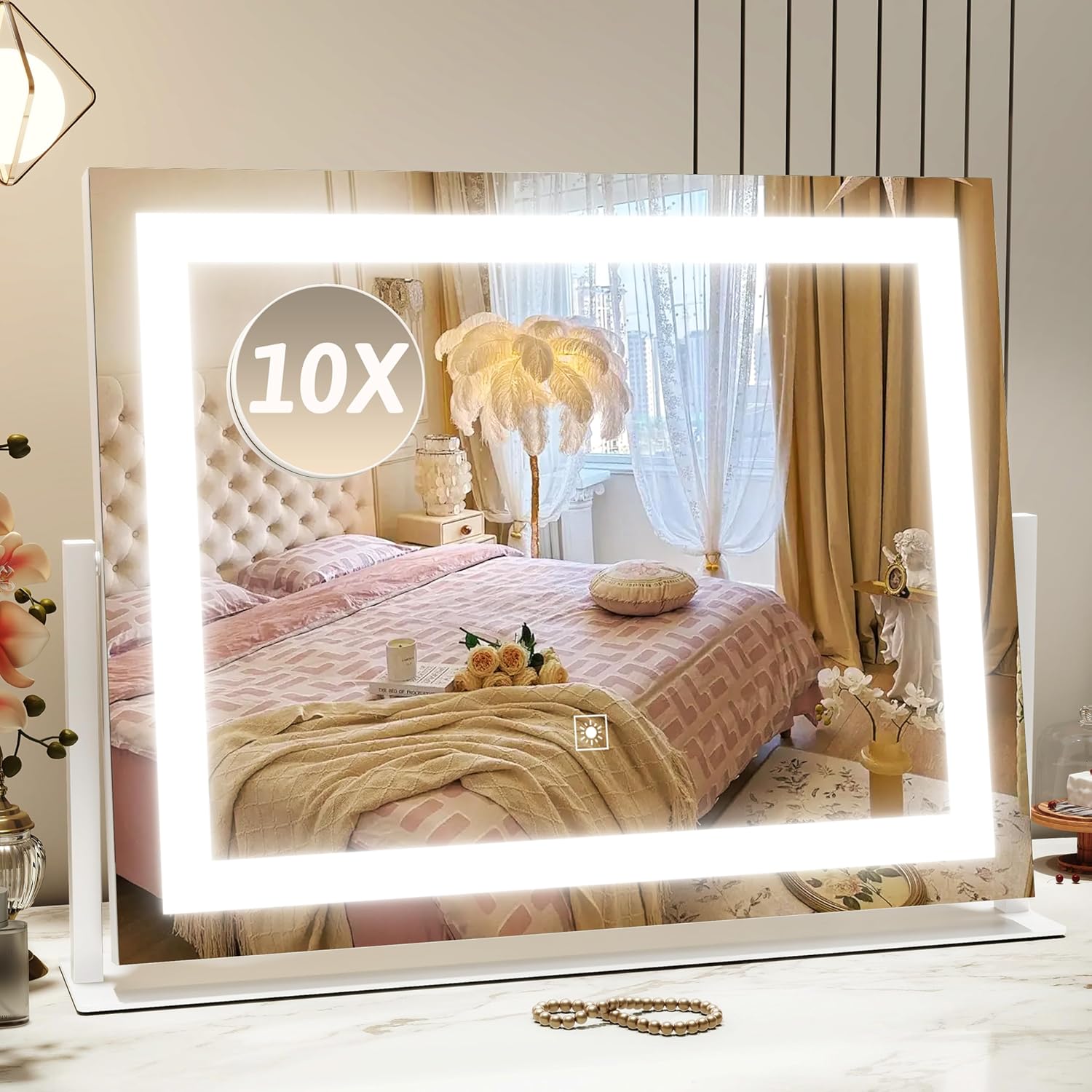 Lighted Makeup Mirror with 10X Magnification and Dimming