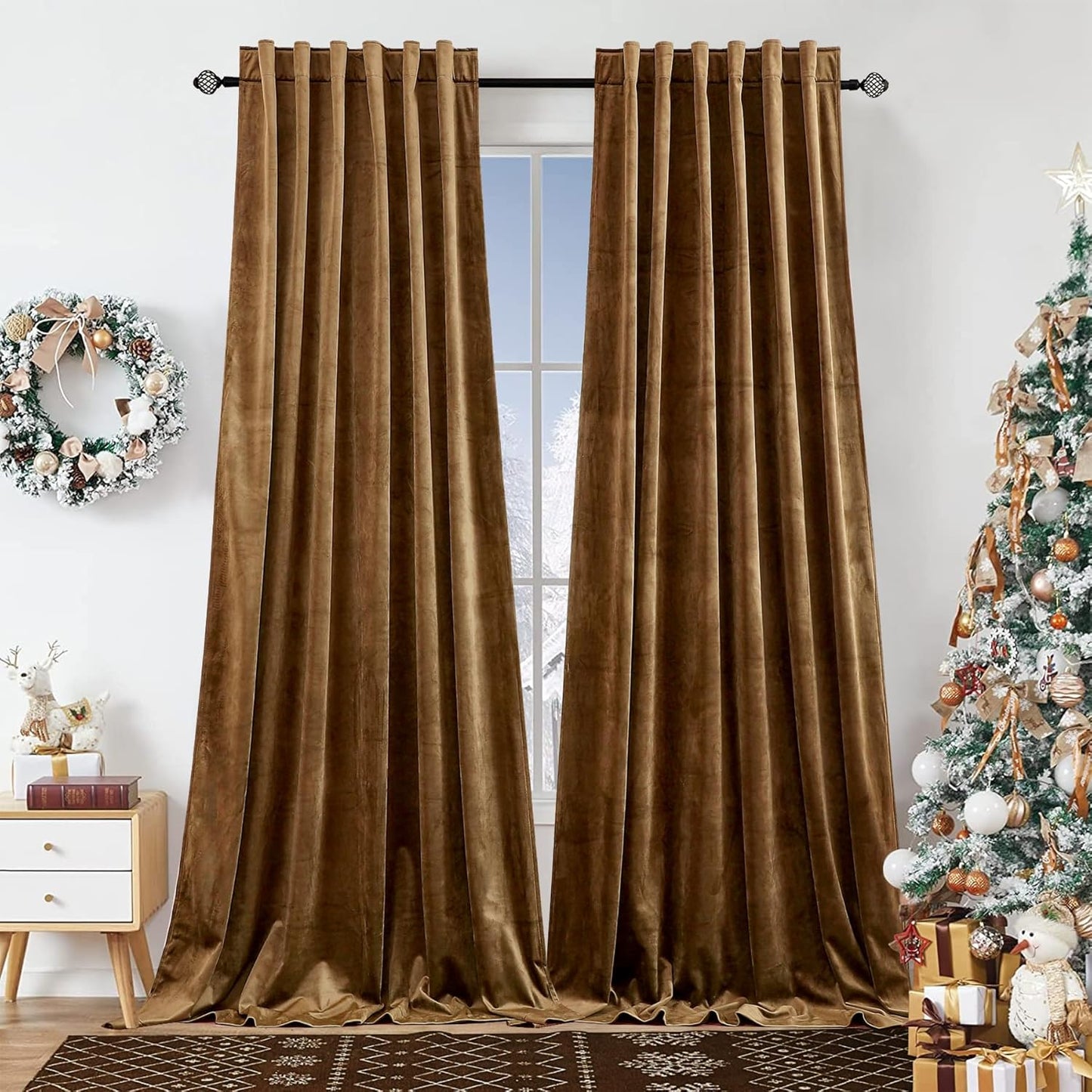 Dchola Gold Brown Velvet Curtains for Bedroom Window Luxury Drapes