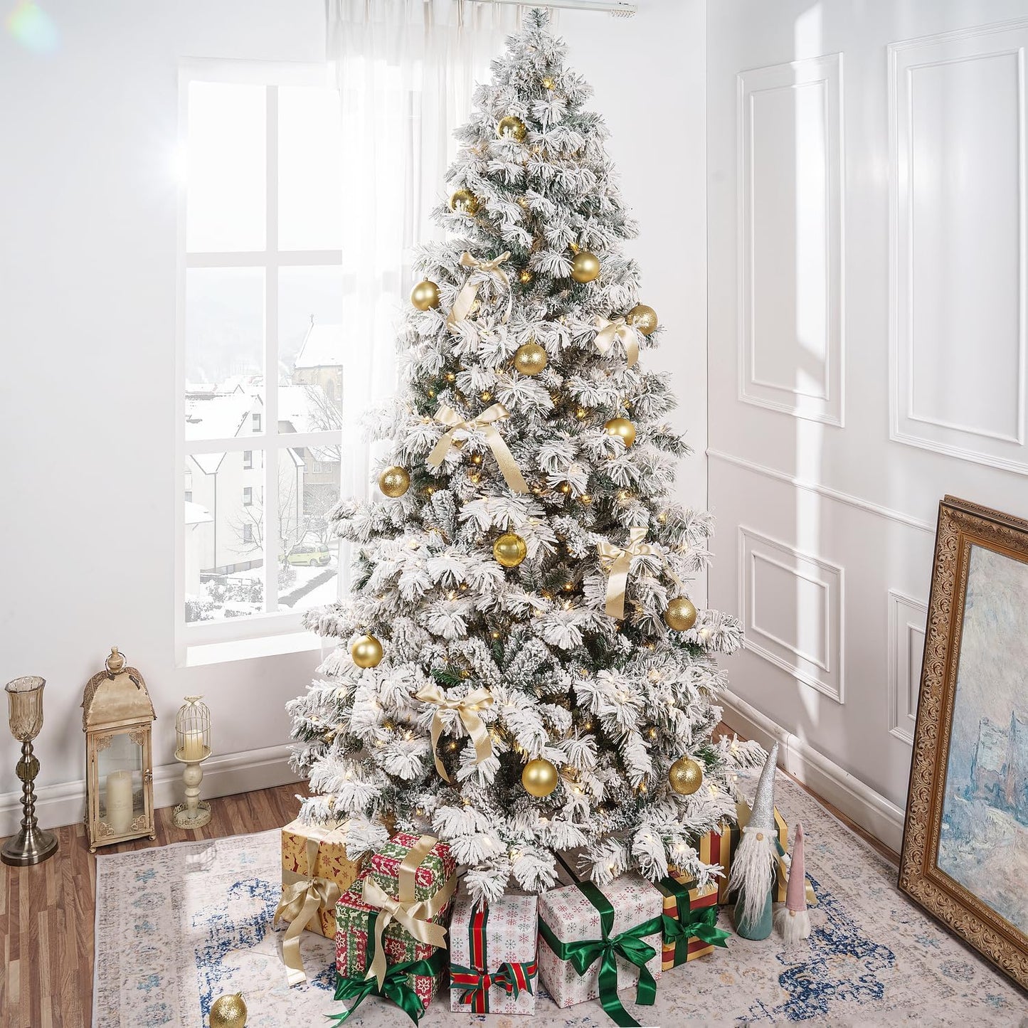 Skylar 6.5ft Snow Flocked Christmas Tree with 400 Warm Lights