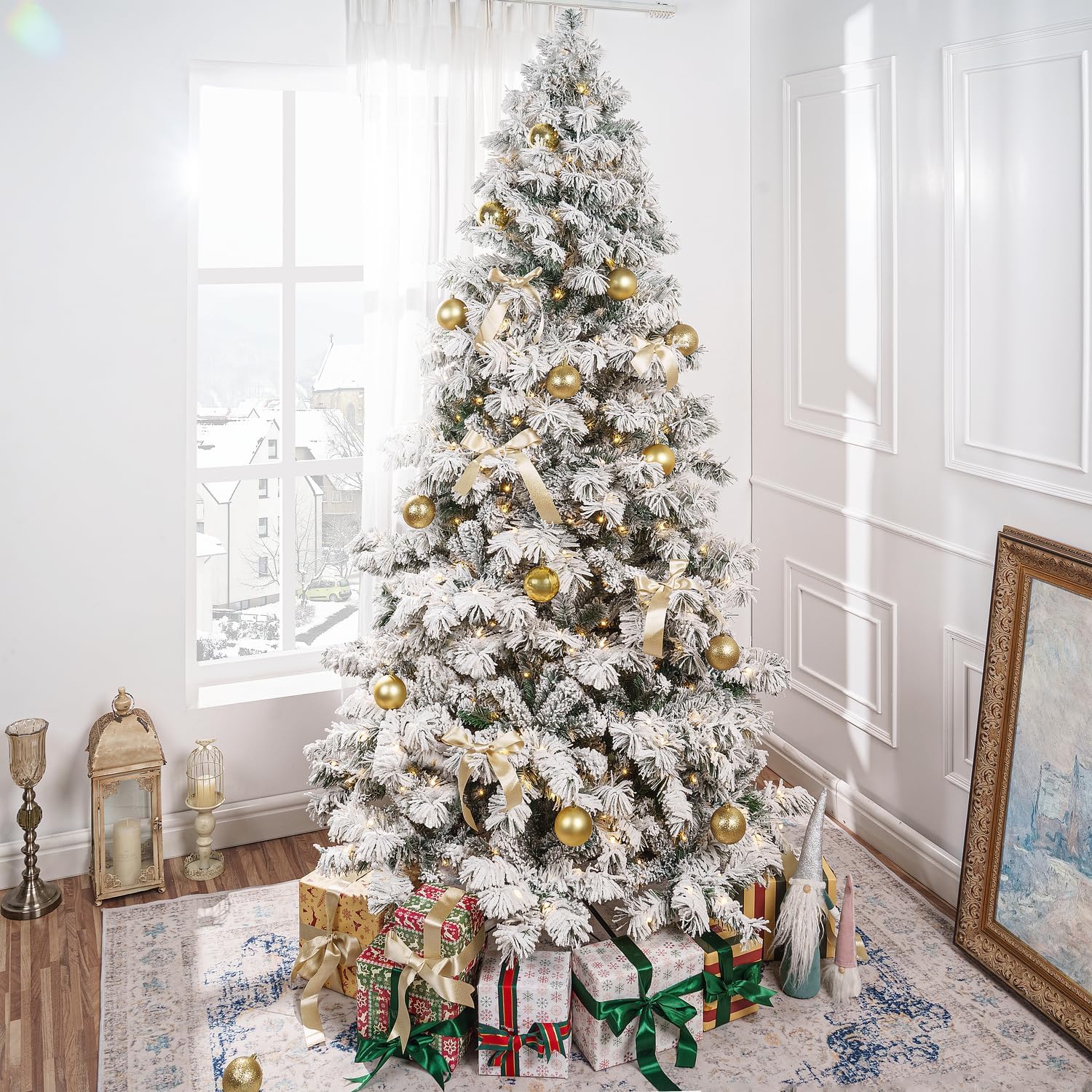 Skylar 6.5ft Snow Flocked Christmas Tree with 400 Warm Lights