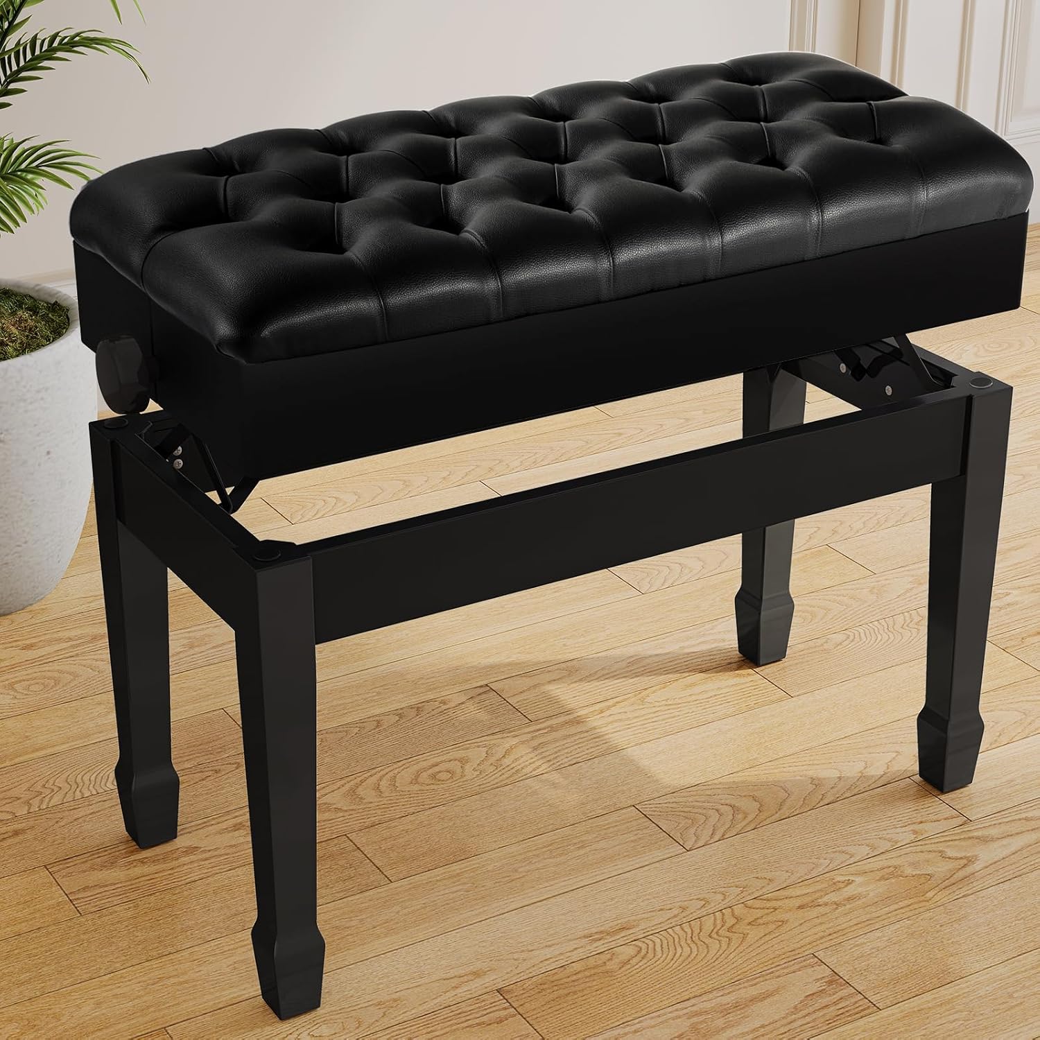 LIFERUN Wooden Adjustable Piano Bench with Storage for Comfort