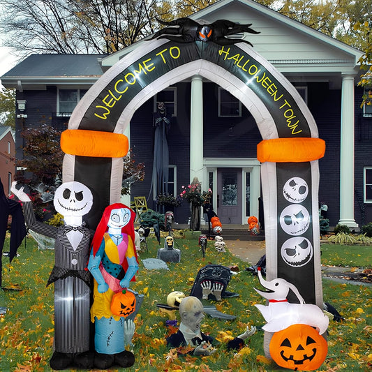 10FT Halloween Inflatable Archway with Skeleton and Dog Decor