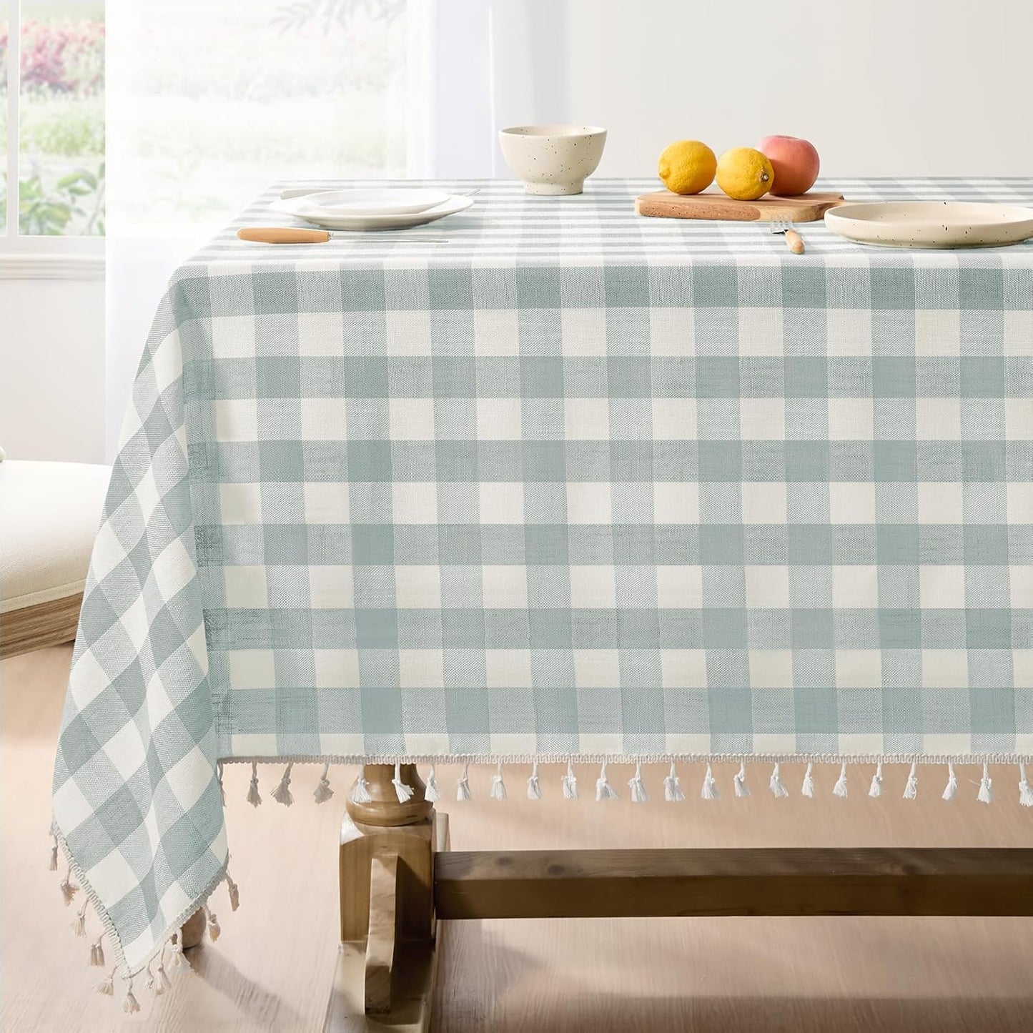 Checkered Tablecloth Rectangle with Tassels for Dining and Parties