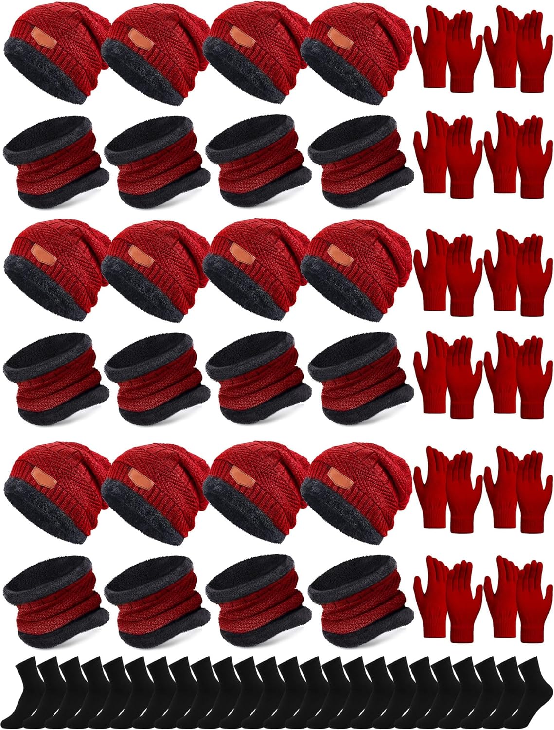 48 Pcs Winter Hats Gloves Scarves Socks Set for Cold Weather