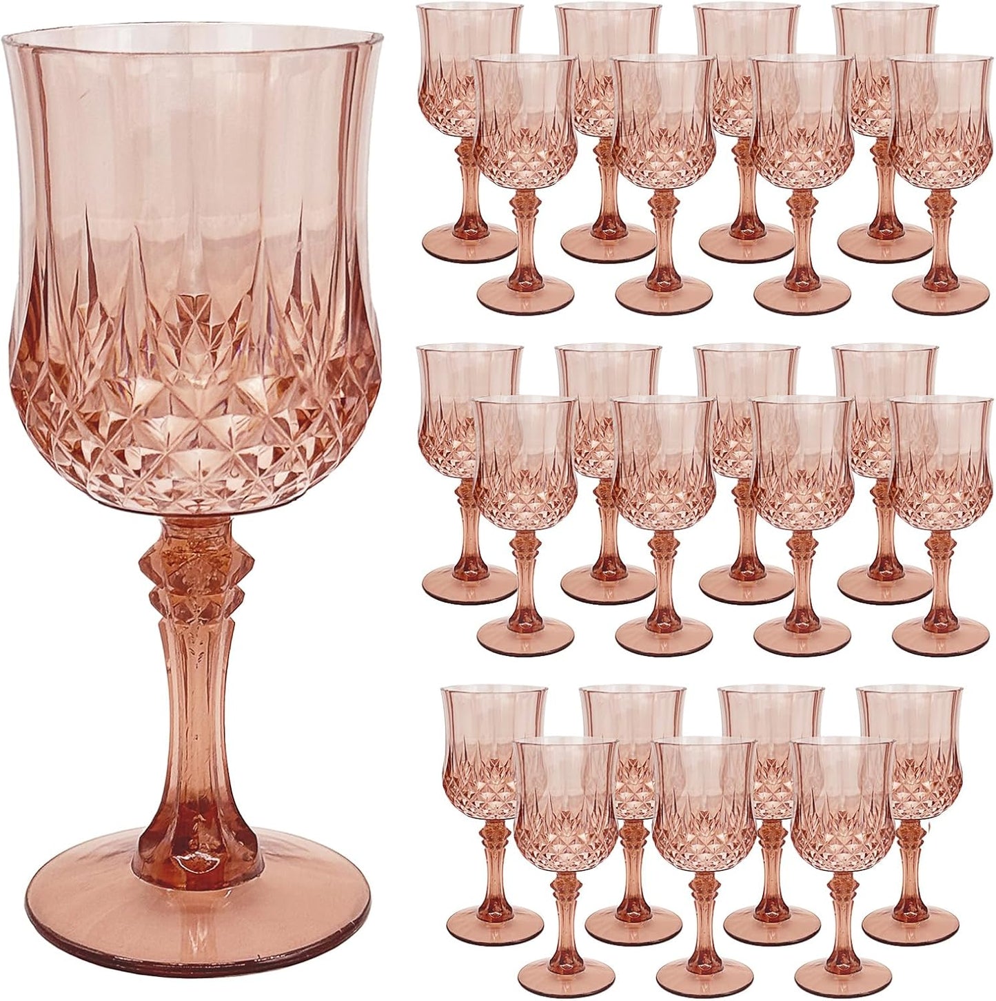 24 PCS Rose Gold Plastic Wine Glasses for Elegant Parties