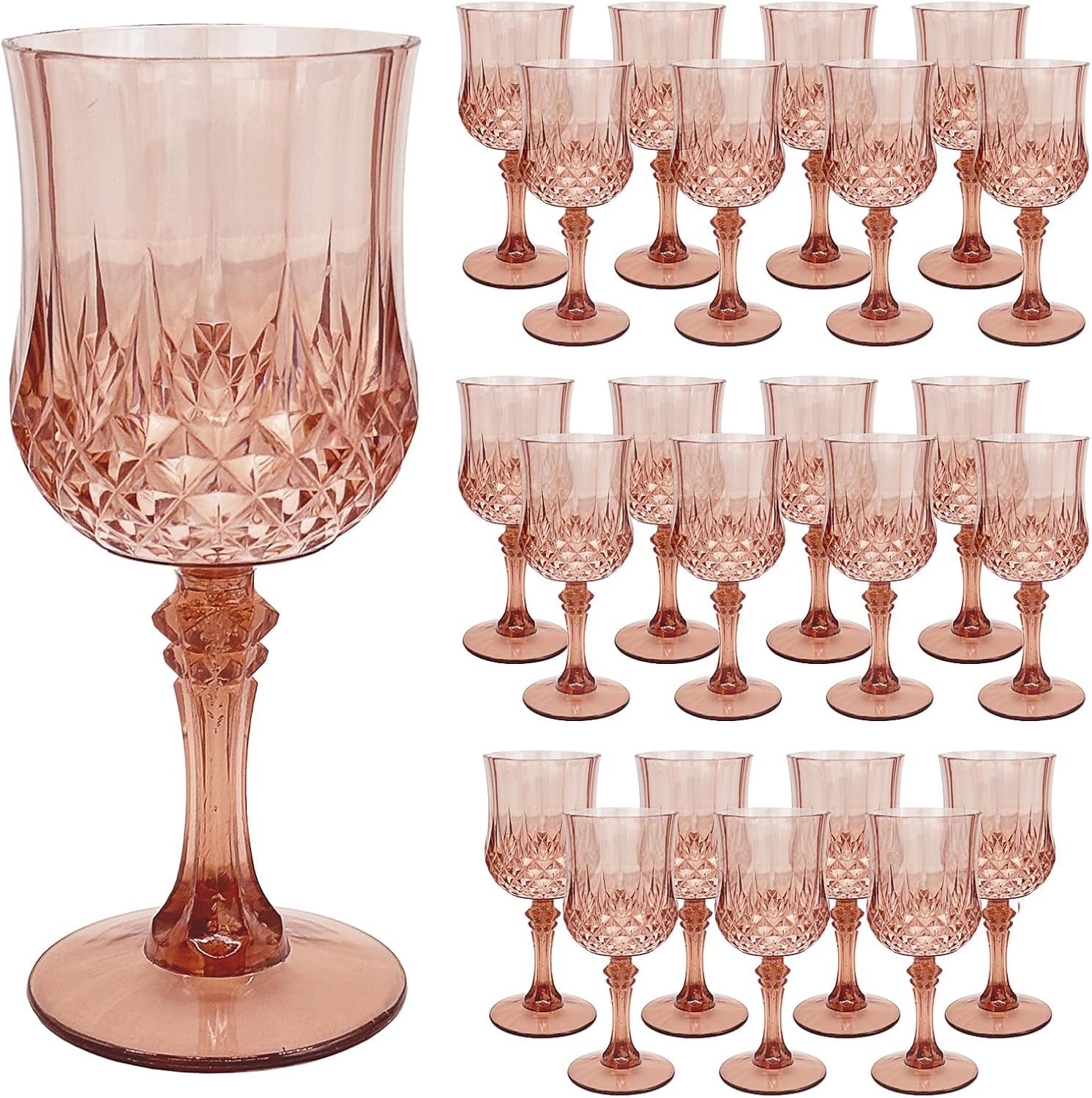 24 PCS Rose Gold Plastic Wine Glasses for Elegant Parties