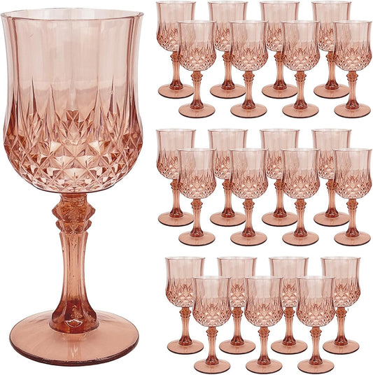 24 PCS Rose Gold Plastic Wine Glasses for Elegant Parties