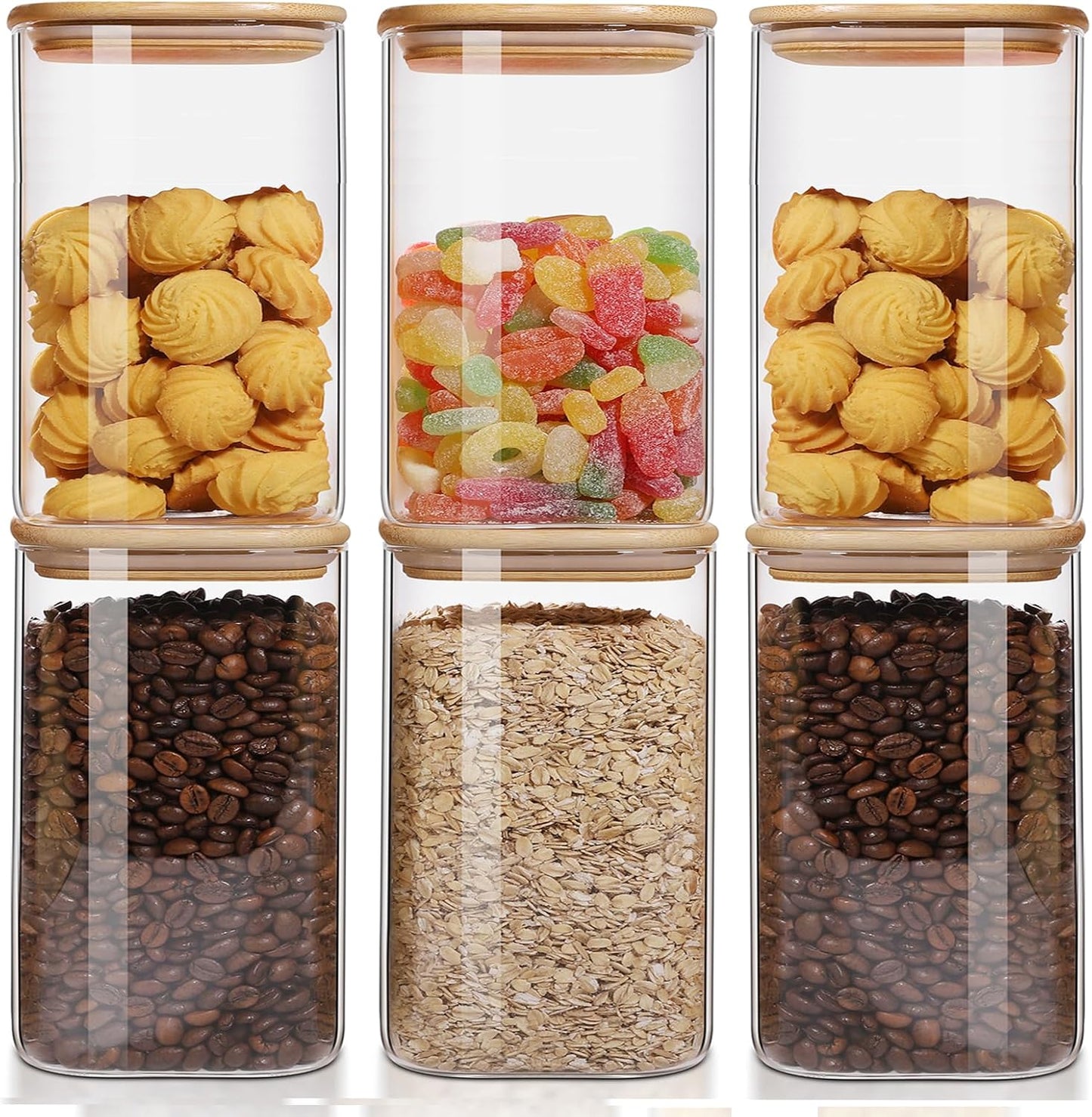 50oz Glass Food Storage Jars Set of 6 for Kitchen Organization