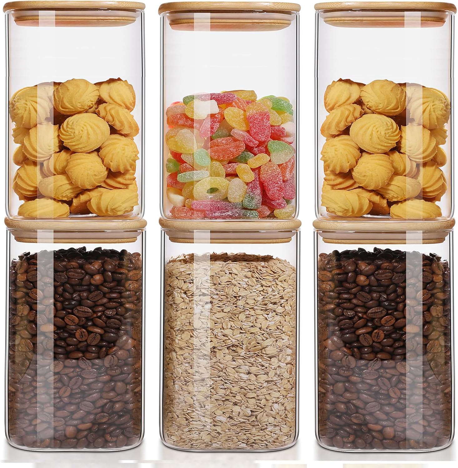 50oz Glass Food Storage Jars Set of 6 for Kitchen Organization