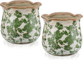 Ceramic Green Scroll Planters 6 in - Crackle Glaze Duo