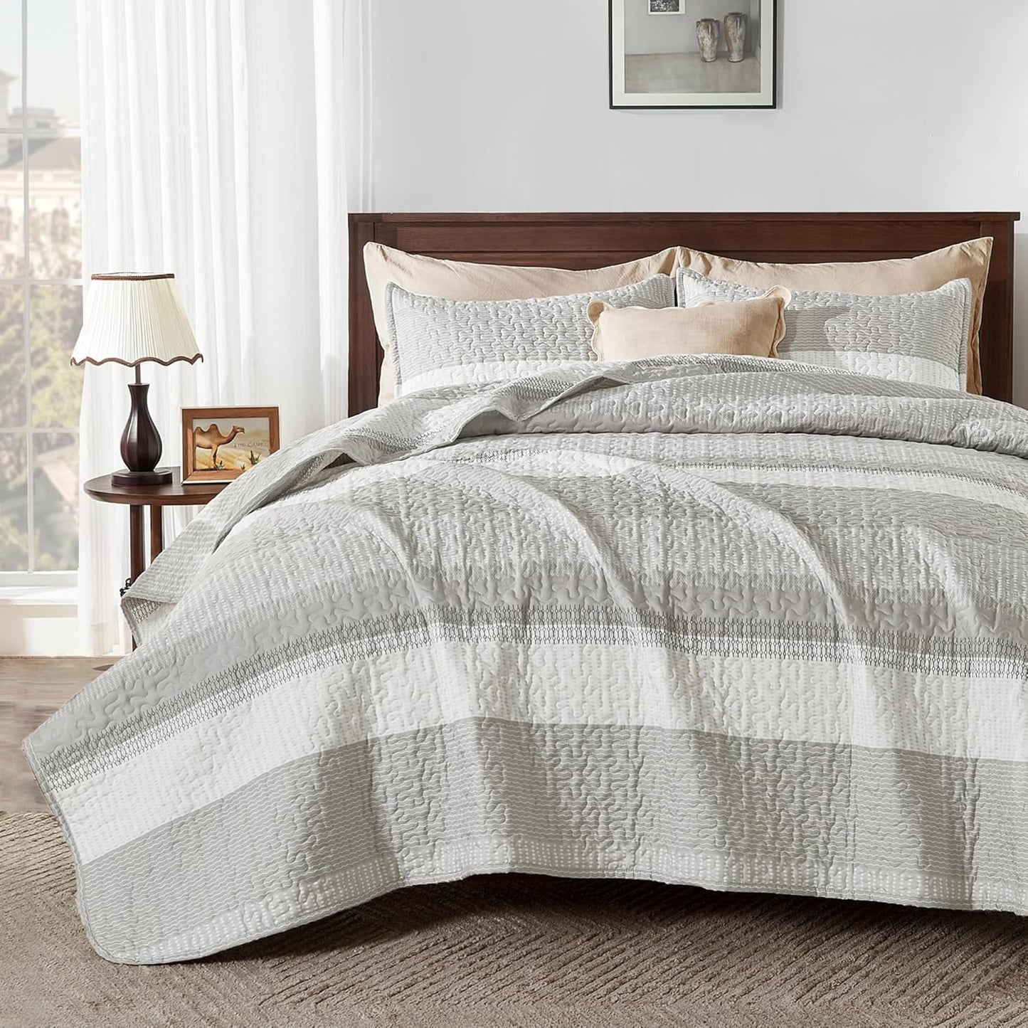 Andency Queen Quilt Bedding Set in Linen Grey for All Seasons