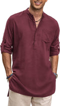 Men's Linen Henley Long Sleeve Kurta - Breathable Everyday Shirt