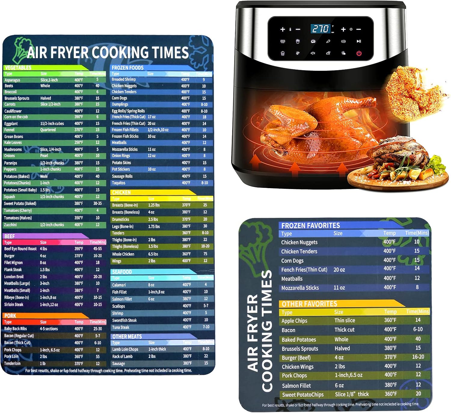 WishLotus Air Fryer Cheat Sheet Set - Quick Cooking Guide