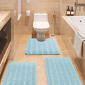 Striped Spa Blue Bathroom Rug Set 3 Pieces - Ultra Soft Chenille Bath