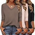 Women 3-Pack 3/4 Sleeve V Neck Tees - Soft Loose Fit Basics