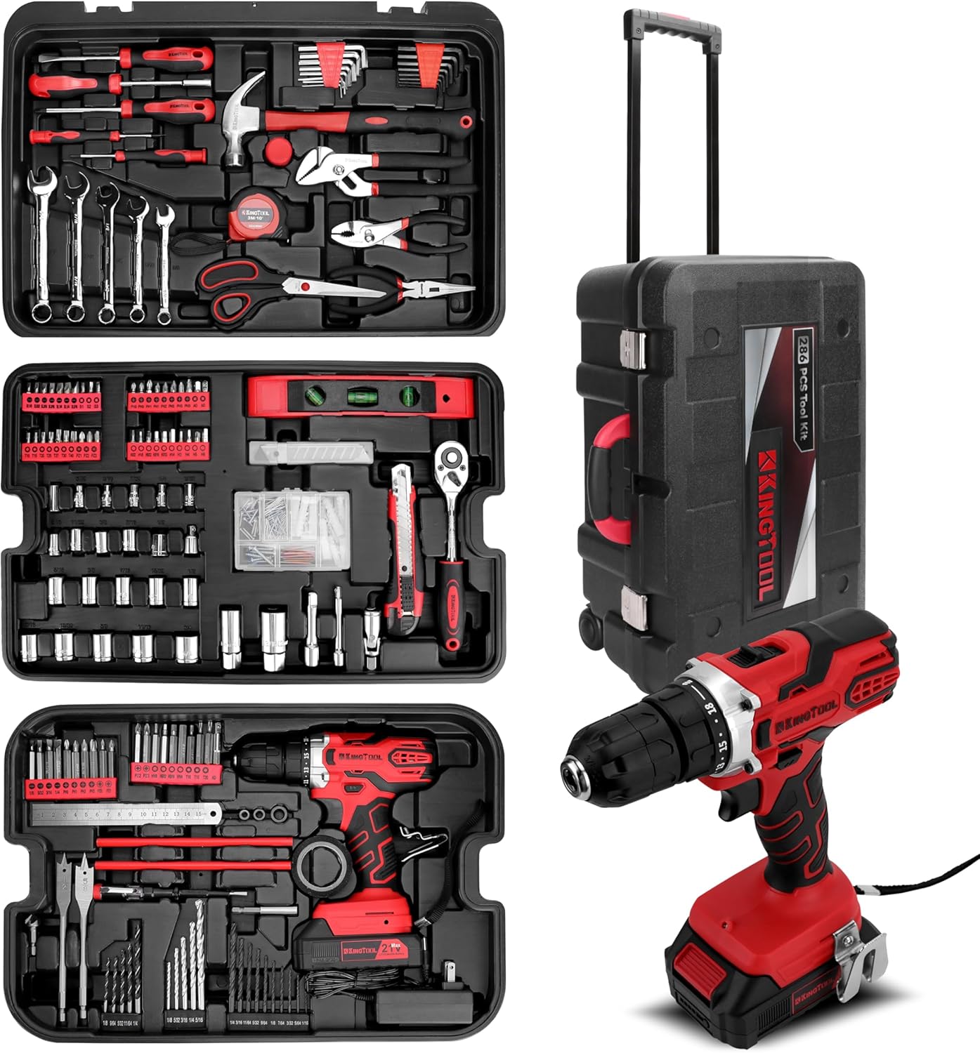 KINGTOOL Home Tool Set Kit - 286 PCS for DIY and Repairs
