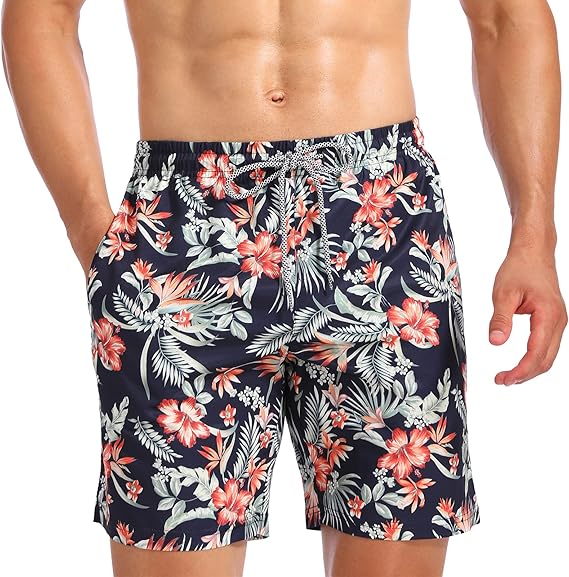 Biwisy Mens Swim Trunks Quick Dry Beach Shorts with Pockets